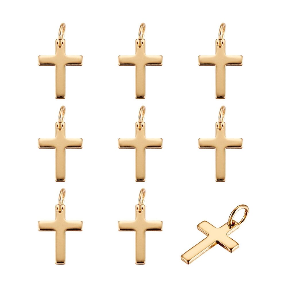 5418 Pandahall 10Pcs Golden Brass Cross Pendants Charms for Necklace